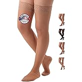 ABSOLUTE SUPPORT Made in USA - Womens Compression Thigh High 15-20mmHg - Sheer Compression Stockings with Silicone Border for Travel, Airplane, Flight - Nude, Large - A102NU3