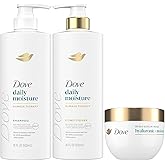 Dove Daily Moisture Shampoo & Conditioner Set with Hyaluronic & Moisture 10-in-1 Serum Mask – Deep Hydration for Smoothing & Revitalizing Dry Hair (3-Piece Set)