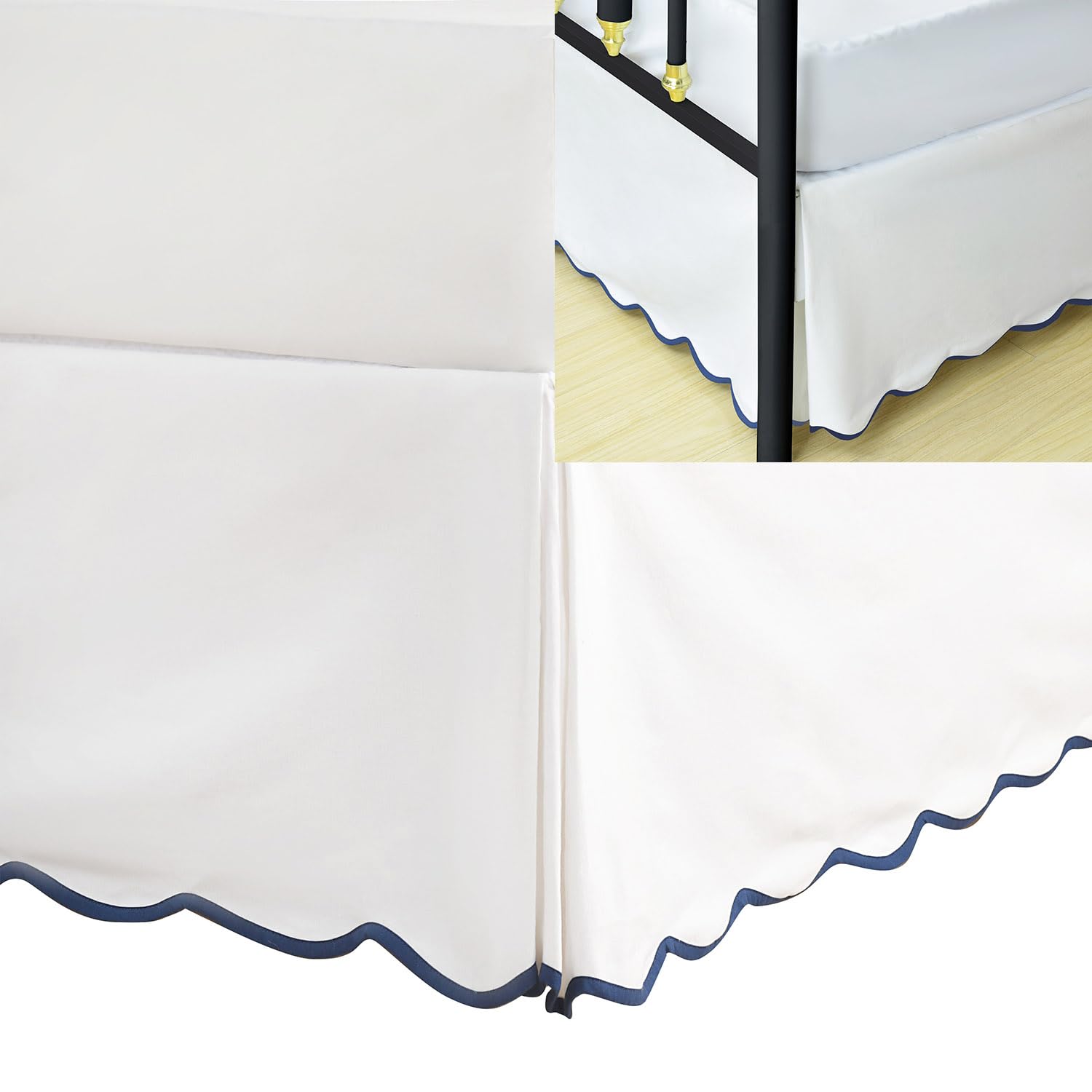 HIG Queen Bed Skirt - Easy Fit Scallop Edge Pleated Bedskirts With Spilt Coner, 12 Inch Drop Anti-Slip Dust Ruffle, Thick Fabric for Enhanced Privacy, Pre-Washed for Long-Lasting Use, Machine Washable