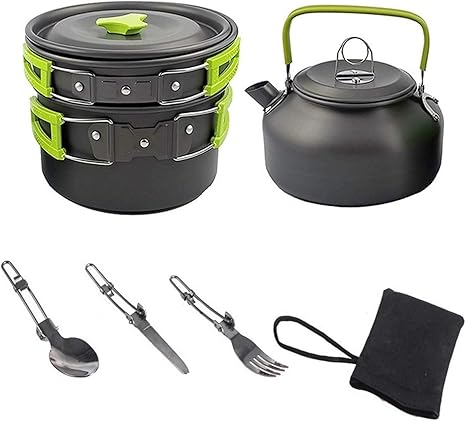 Amazon Co Jp アウトドア1 2人々軽量キャンプキッチン用品キットキャンプ調理器具ハイキング クッカーキャンプ用品登山用品 Color Green ホーム キッチン