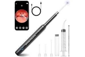B.URHERO Tonsil Stone Removal Kit with Camera - Visual Tonsil Stone Remover Tool with LED Light - Tonsillolith Removal Tool with 4 Head Attachments for iOS & Android - 6 Pieces (Black)