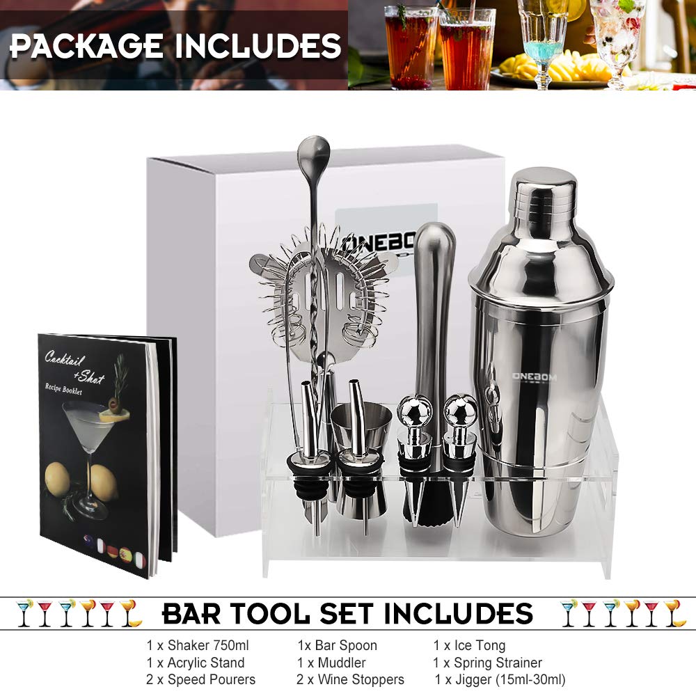 25OZ & 20OZ Boston Shaker Tin,13pcs Drink Mixer Bartender Kit 18/8