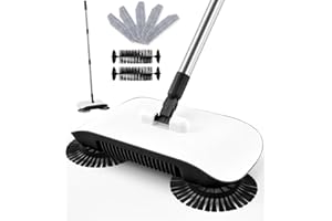 SumYanHing Sweeper Cleaner with 7 Replacement Parts for Home Office for Hardwood Floors and Tile, Pet Hair Dust Scraps Paper & Small Rubbish Cleaning, Not for Carpets (Black)