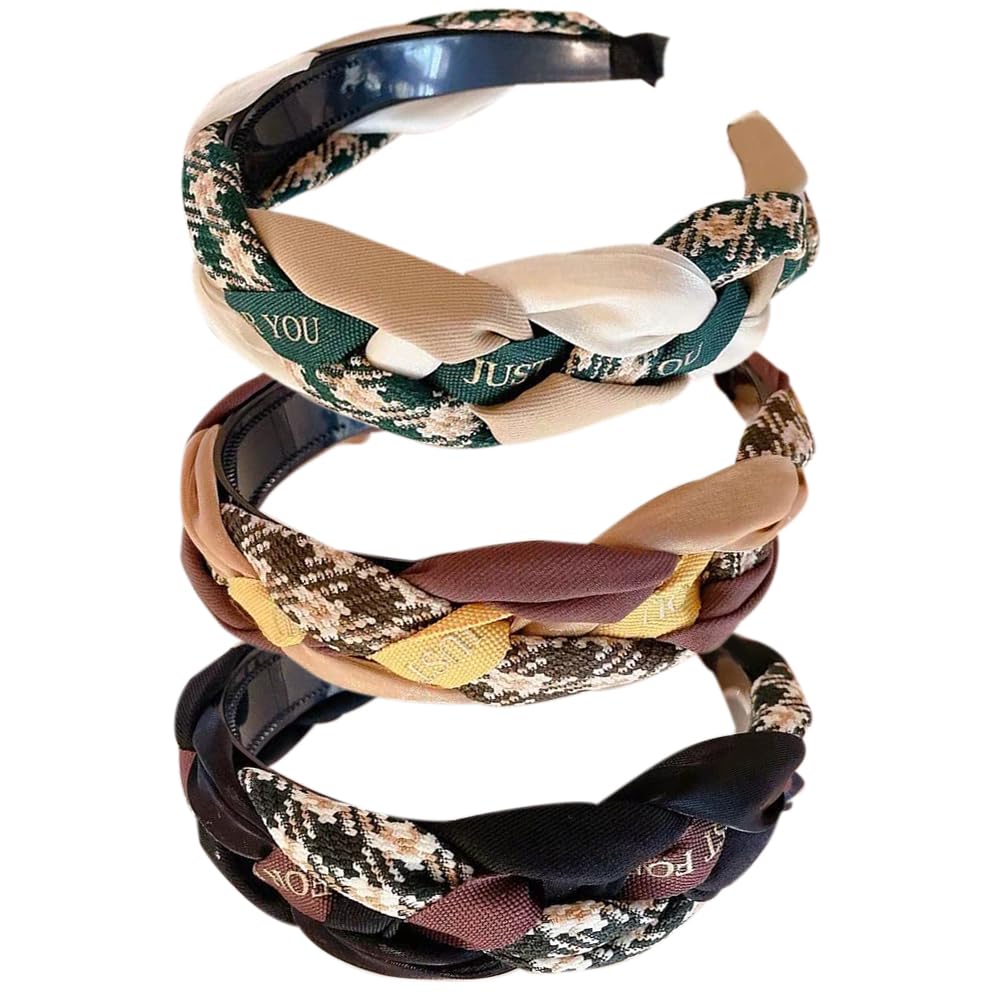 3PCS Headbands for Women's Hair Boho Wrap Tie Fashion Hairbands Elastic Twist Hair Scarf Pretty Bow Tie Hair Bands Wide Alice Hair Bands for Women Uk and Girls (Braidgreen) — image 1