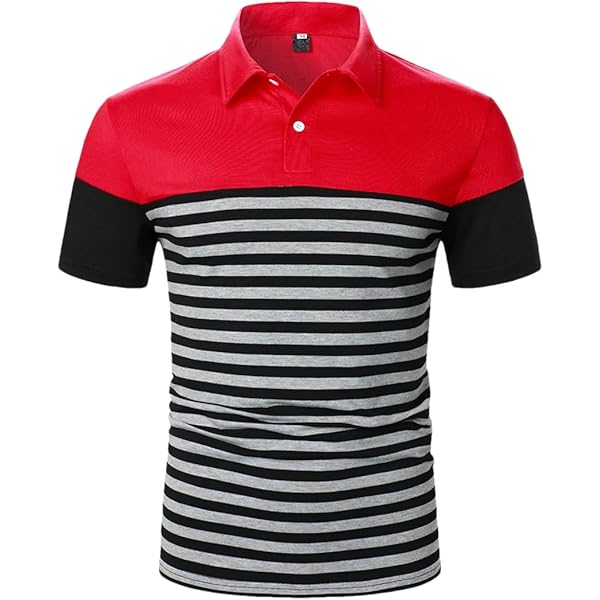 Amazon.com: Men Short Sleeve Polo Shirt Two-Color Stripe Splicing