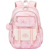 quvup Girl backpack,Kids Backpack for Girl Kawaii Lightweight School Backpack Anti-theft Back Pocket Print Flowers Elementary Bookbag (Pink)