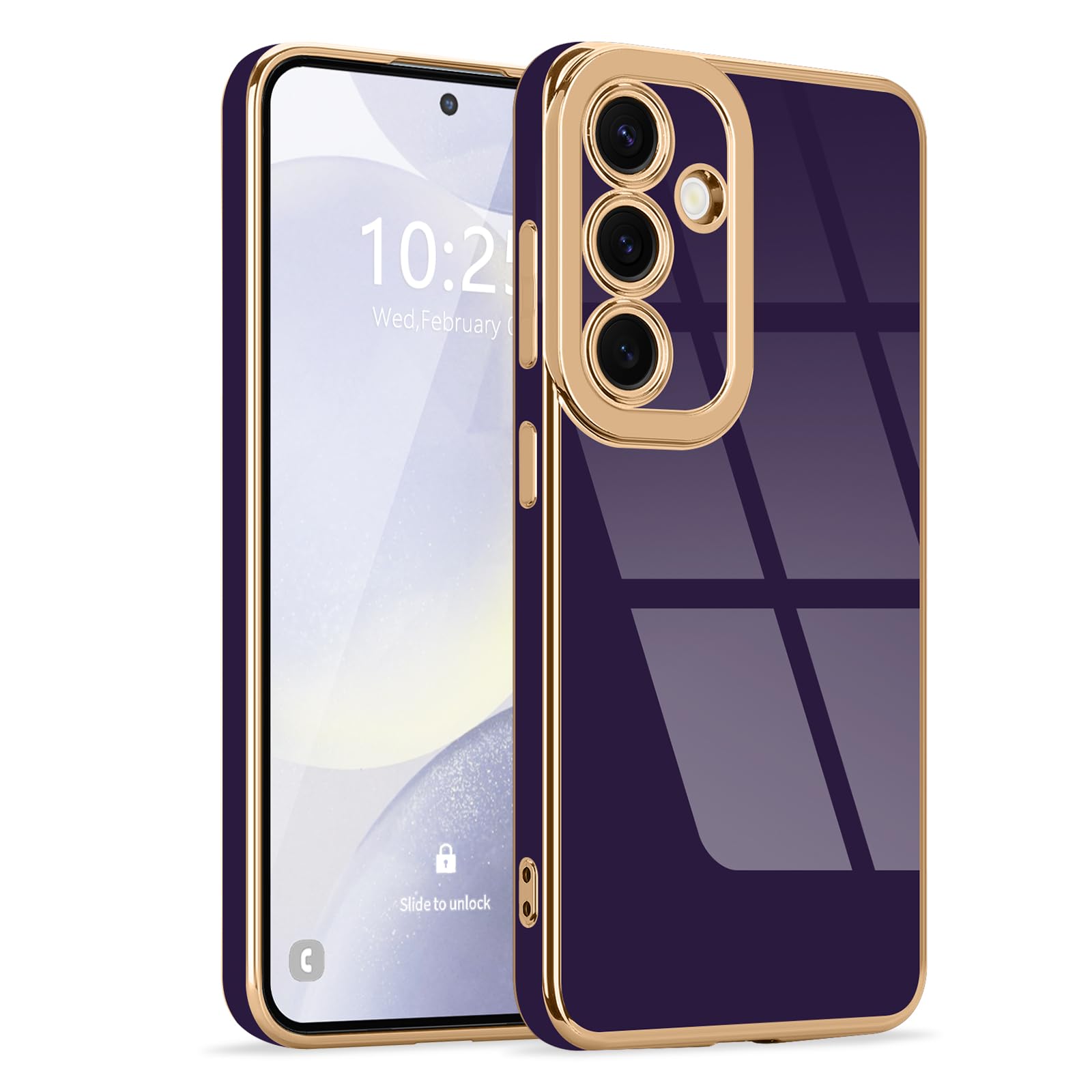 Lafunda for Samsung Galaxy S24 Plus Case Cute, Luxury Gold Edge Plating Case for Women Girls Silicone Shockproof Camera Protection Soft TPU Bumper Cover Phone Case for Samsung S24 Plus, Dark Purple