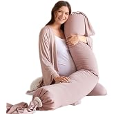bbhugme Pregnancy Pillow, Dusty Pink - Adjustable Firmness &amp; Shape | Full Body Support for Side Sleeping - Supports Back, Legs, Belly, Hips - Removable Cooling Cover for Pregnant Women