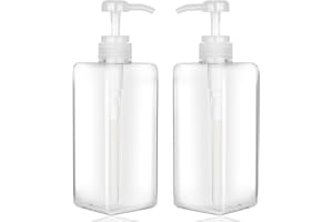 Pump Bottle Dispenser 22oz/650ml Jansburg 2Pack Refillable Square Plastic Lotion Dispenser Empty Lotion Pump Bottle for Essential Oil Lotion, Shampoo, Bathroom Travel Clear