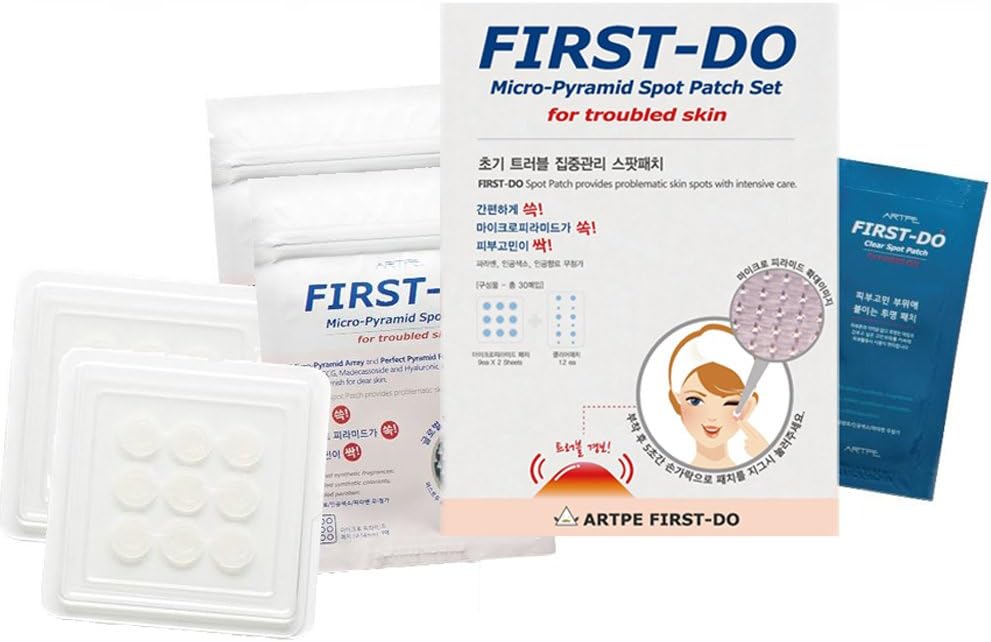 [ARTPE] First Do Micro-Needle Pimple Acne Spot Patch Set 0.55inch x 18 dots, Clear Patch x 12 dots - Pimple Remover Kit