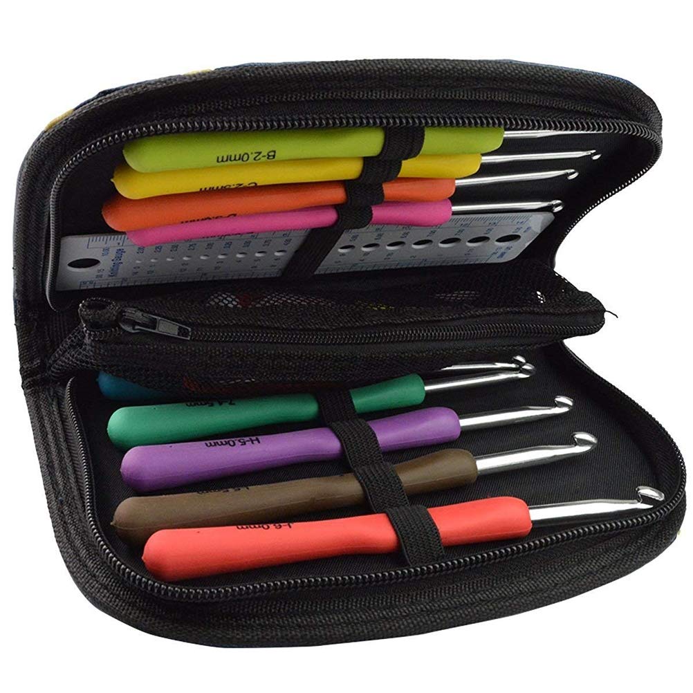 Jerbro Crochet Hooks Set, Knitting Sets with Comfort Handles Suitcase with 9 Needles & 22 Knitting Accessories