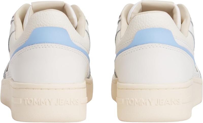 Cupsole Sneaker Mujer Retro Basket Low Top, Blanco (Ecru/Light Blue), 42