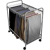 Evelots Rolling Pants Rack with 20 Hangers, Jean and Skirt Closet Organizer | Rolling pants rack includes 20 hangers to organize jeans, skirts and trousers while maximizing closet space and easier access