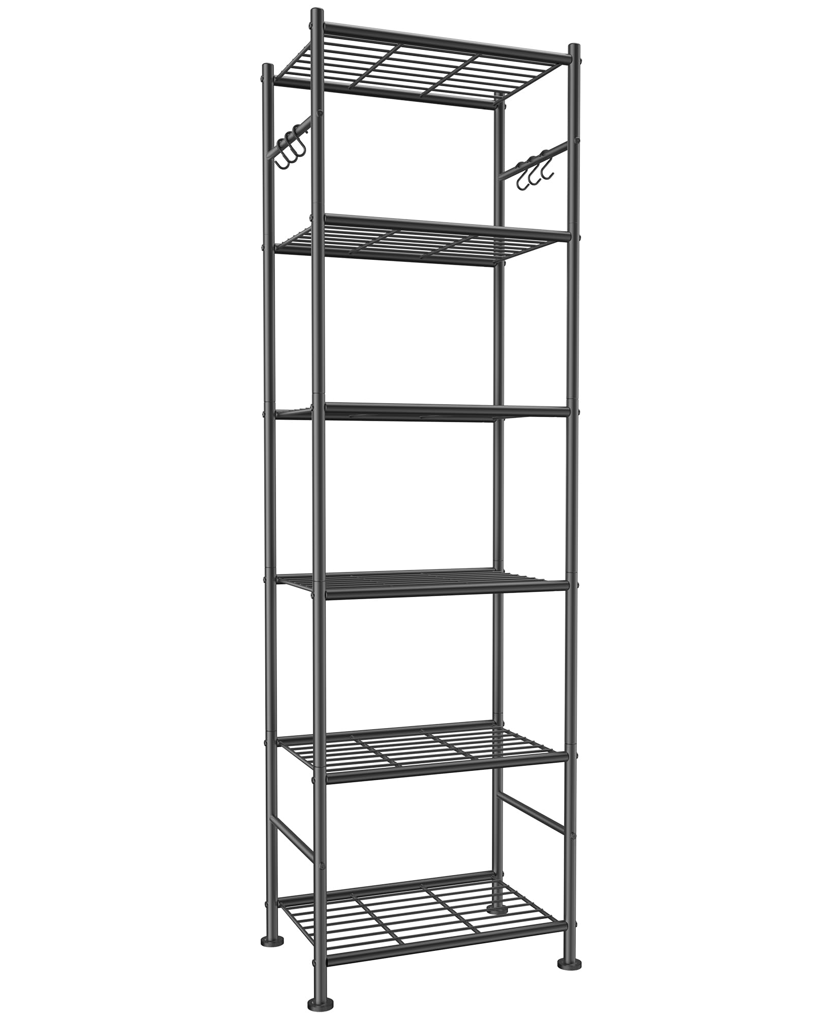 Photo 1 of Sakugi Storage Shelves - 6-Tier Large Capacity Shelf Organizer with Hooks, Heavy-Duty Garage Shelving with Leveling Feet, Wobble-Free Rack for Bedroom, Balcony, Garage, 18.1"×12.4"×70.1", Black