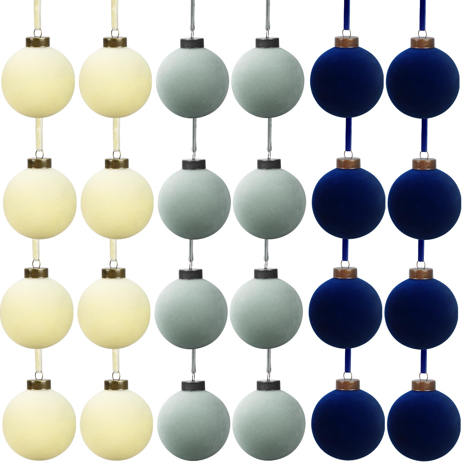 Photo 1 of 24 Pcs Velvet Christmas Balls Bulk Shatterproof Plastic Christmas Tree Decorations for Decorative Hanging Baubles (24, Beige?Haze Blue?Navy Blue, 2.36Inch)