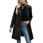 ECDAHICC Women's Winter Overcoat Long Lapel Collar Double-Breasted Midi Peacoat Casual Coat with Pockets