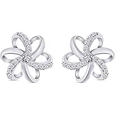 Spiral Flower Stud Earrings For Women Round Natural Diamond Accent Plumeria Flower Stud Earrings in 10K gold or 925 Sterling Silver Jewelry Gifts For Her