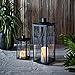 Tall Black Metal Battery Operated LED Flameless Candle Lantern for Indoor Outdoor Use