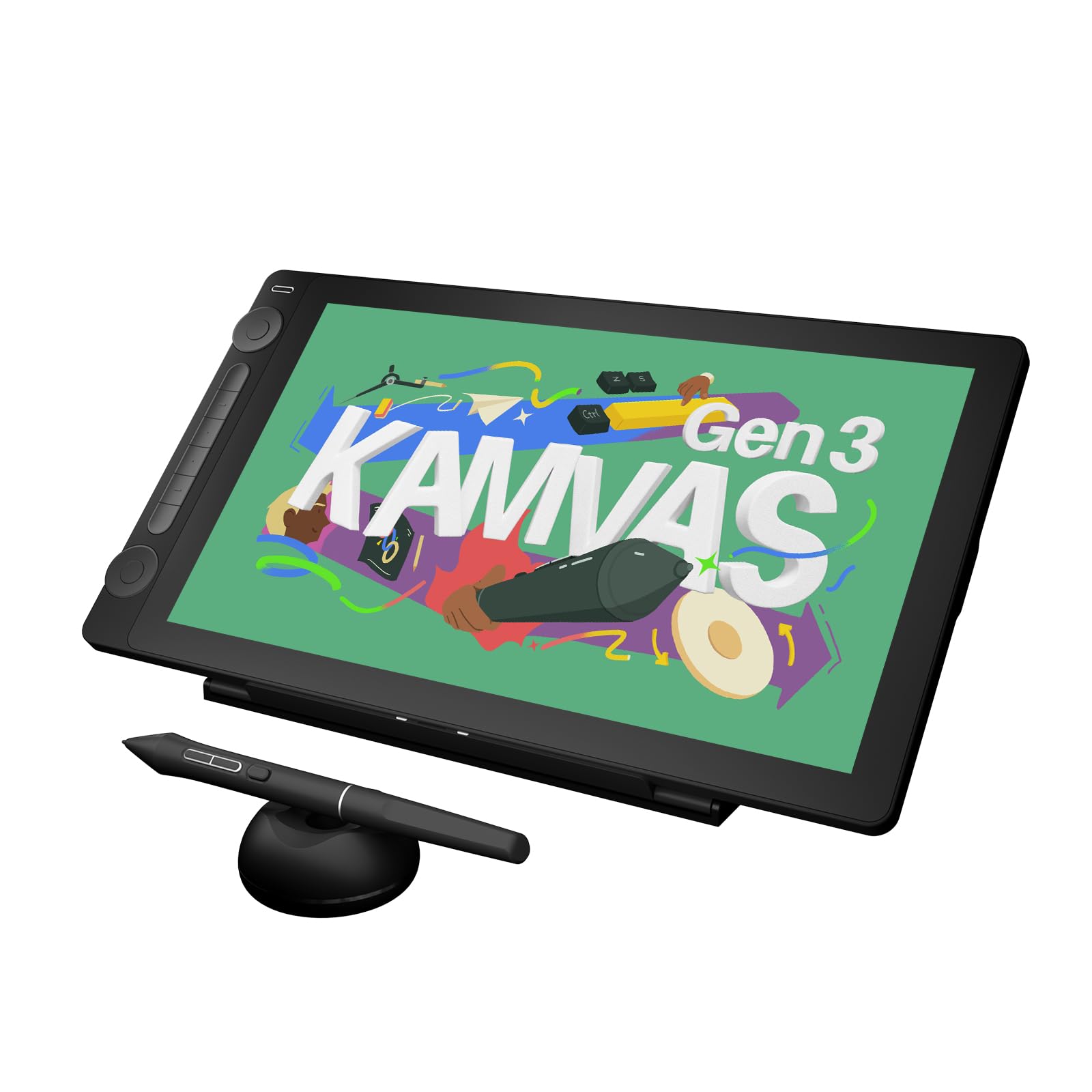 HUION KAMVAS 16 (Gen 3) Tableta de dibujo con pantalla, tableta gráfica QHD de 15,8 2,5K con vidrio antideslumbrante laminado completo, 99% sRGB, presión de lápiz 16384, PenTech 4.0, diales duales para Mac, PC, Android
