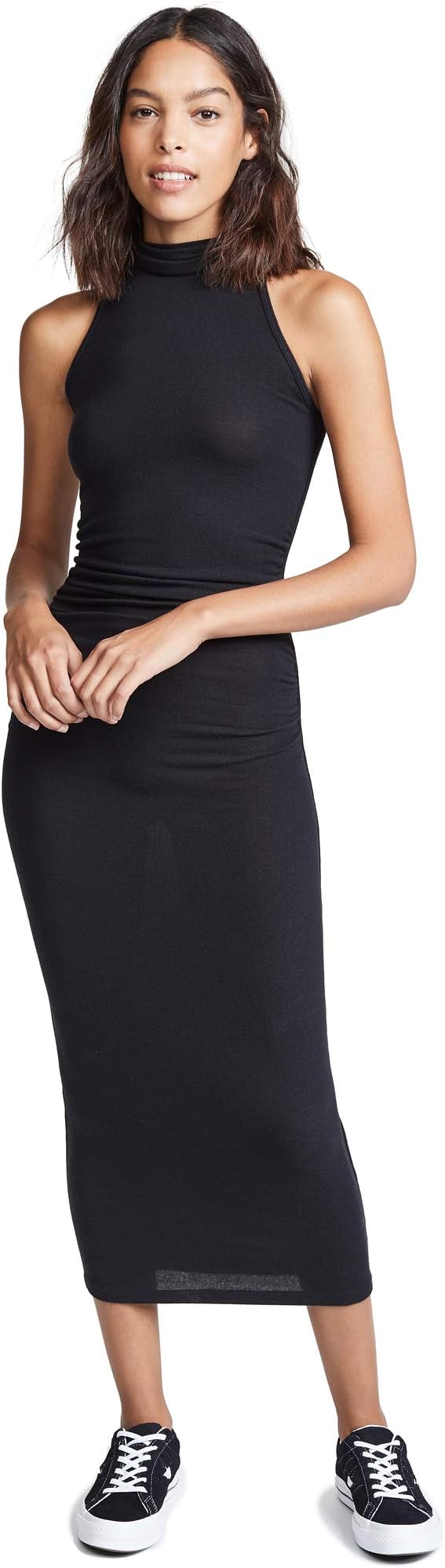 Enza Costa Women's Sleeveless Side Ruched Turtleneck Midi Dress