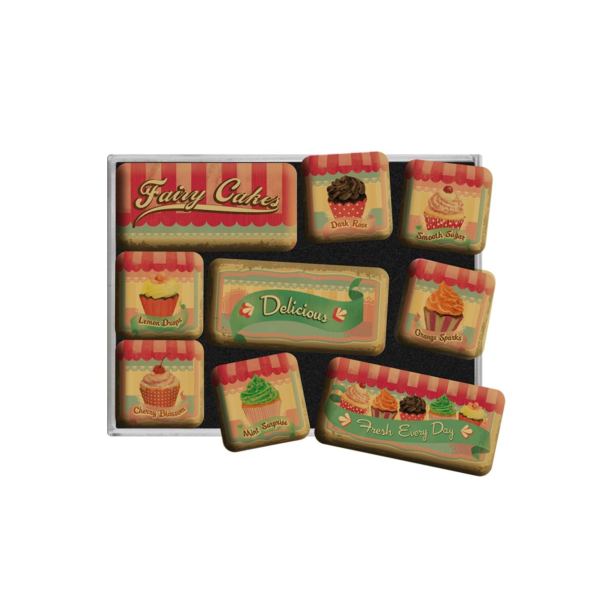 Nostalgic-Art 83055 Home & Country - Fairy Cakes - Delicious, Magnet Set (9pcs)