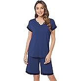 GYS Bamboo Viscose Womens Pajama Sets 2 Piece, Soft Short Sleeve Shirt and Bermuda Shorts Pajamas Set Lounge Sets