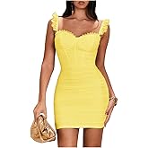 Floerns Women's Lace Trim Sweetheart Neck Ruched Corset Dress Sleeveless Mini Pencil Dresses