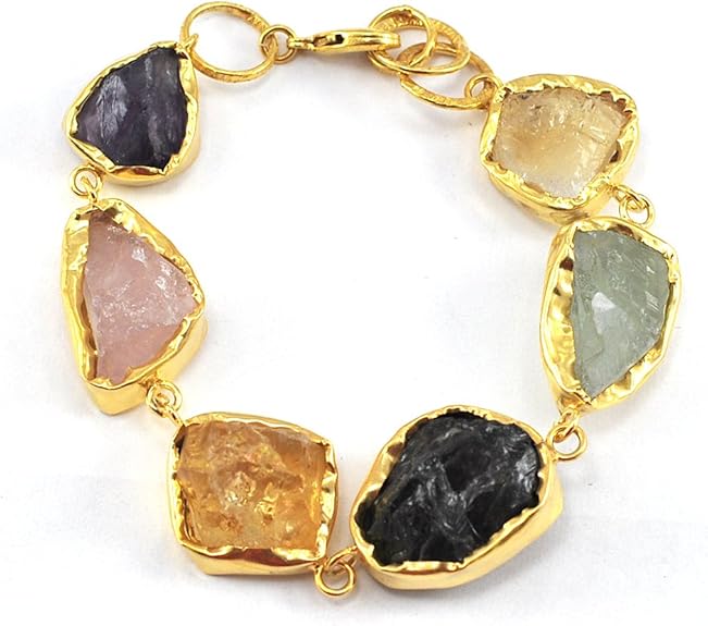 Amazon.com: Multi Stone 14k Gold Tone Bracelet with Gold Tone Clasp 8