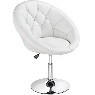 YAHEETECH Adjustable Modern Round Tufted Back Swivel Chair, White