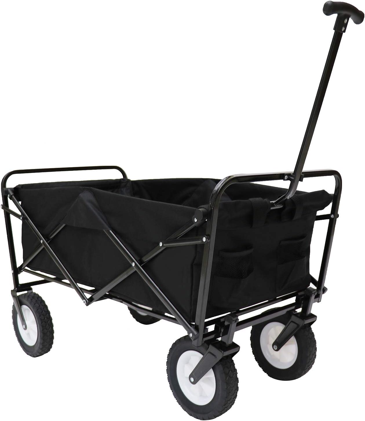 Victoria Young Collapsible Outdoor Utility Wagon Folding Cart All-Terrain Wheels Trolley for Shopping Beach Garden, Black