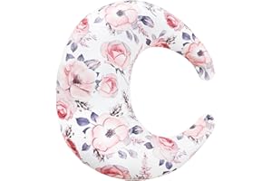 SWESEN Nursing Pillow Cover Girls, Crescent-Shaped Breastfeeding Pillow Cover, Snug Fits Newborn Nursing Pillow Case, Removable, Super Soft Breathable, Pink Flower