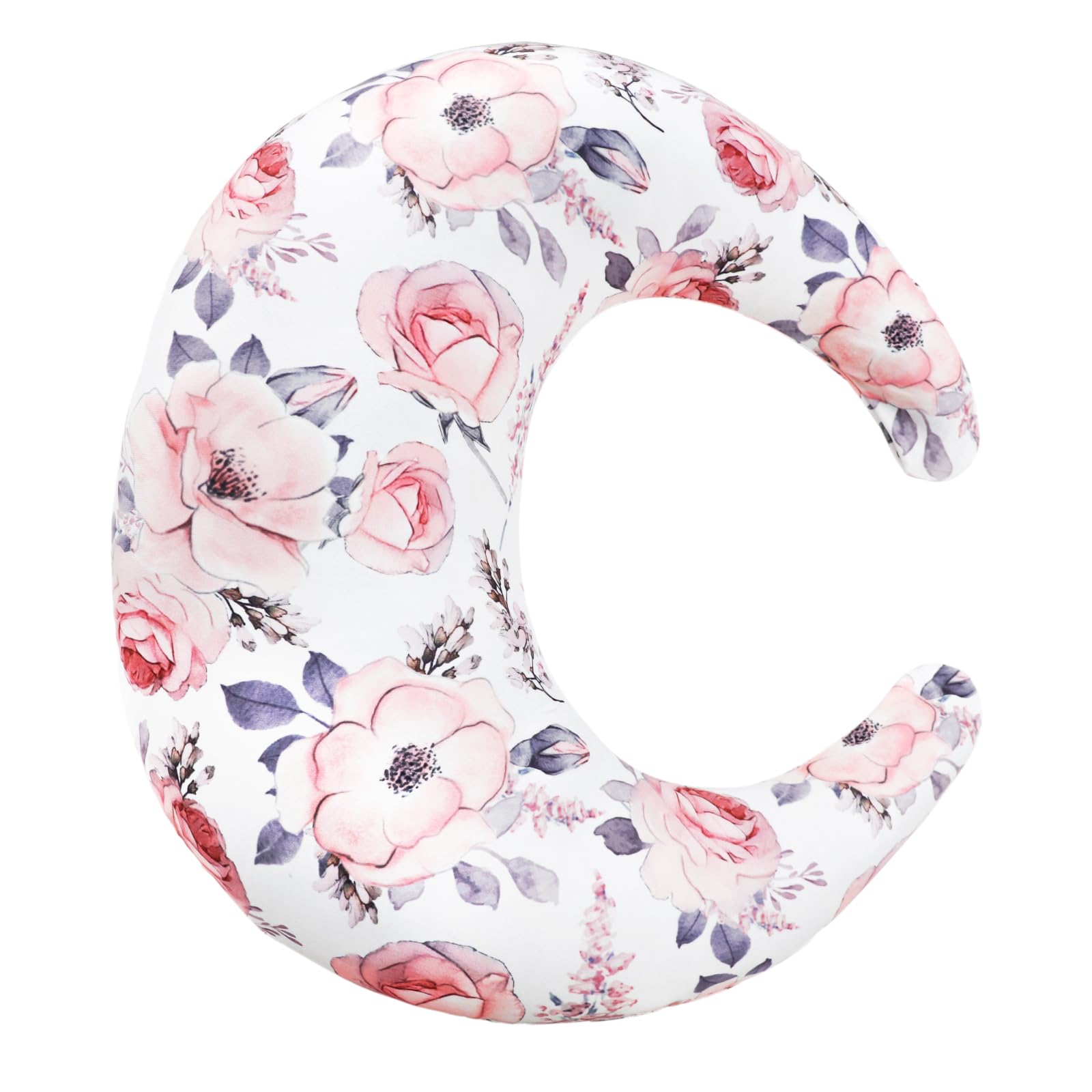 Nursing Pillow Cover Girls, Crescent-Shaped Breastfeeding Pillow Cover, Snug Fits Newborn Nursing Pillow Case, Removable, Super Soft Breathable, Pink Flower