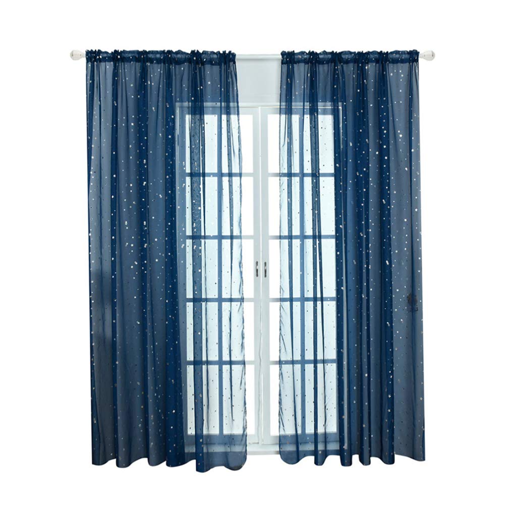 Star Tulle Curtains, Sheer Star Curtains for Bedroom Glitter Voile Curtain Panel Voile Net for Home Cafes Restaurants Decoration (100x200CM,)