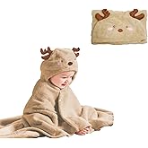 IFaryMes Toddler Bath Towel Baby Towels with Hood 27.5"X55" Ultra Absorbent Soft Bathrobe Blanket Kids Shower Towel for Girls and Boys(Beige Deer)