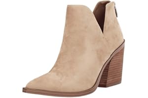 Kathemoi Womens Slip on Ankle Boots V Cutout Pointed Toe Chunky Stacked Mid Heel Booties