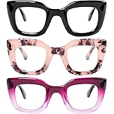 REAVEE Oprah Style Reading Glasses for Women Stylish Cute, 3 Pack Blue Light Blocking Readers Cheaters with Spring Hinge