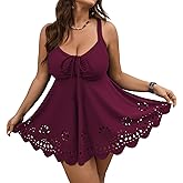 SCOMCHIC Womens Plus Size One Piece Swimsuit Tummy Control with Cutout Dress Bathing Suit Full Coverage Swim Skirt