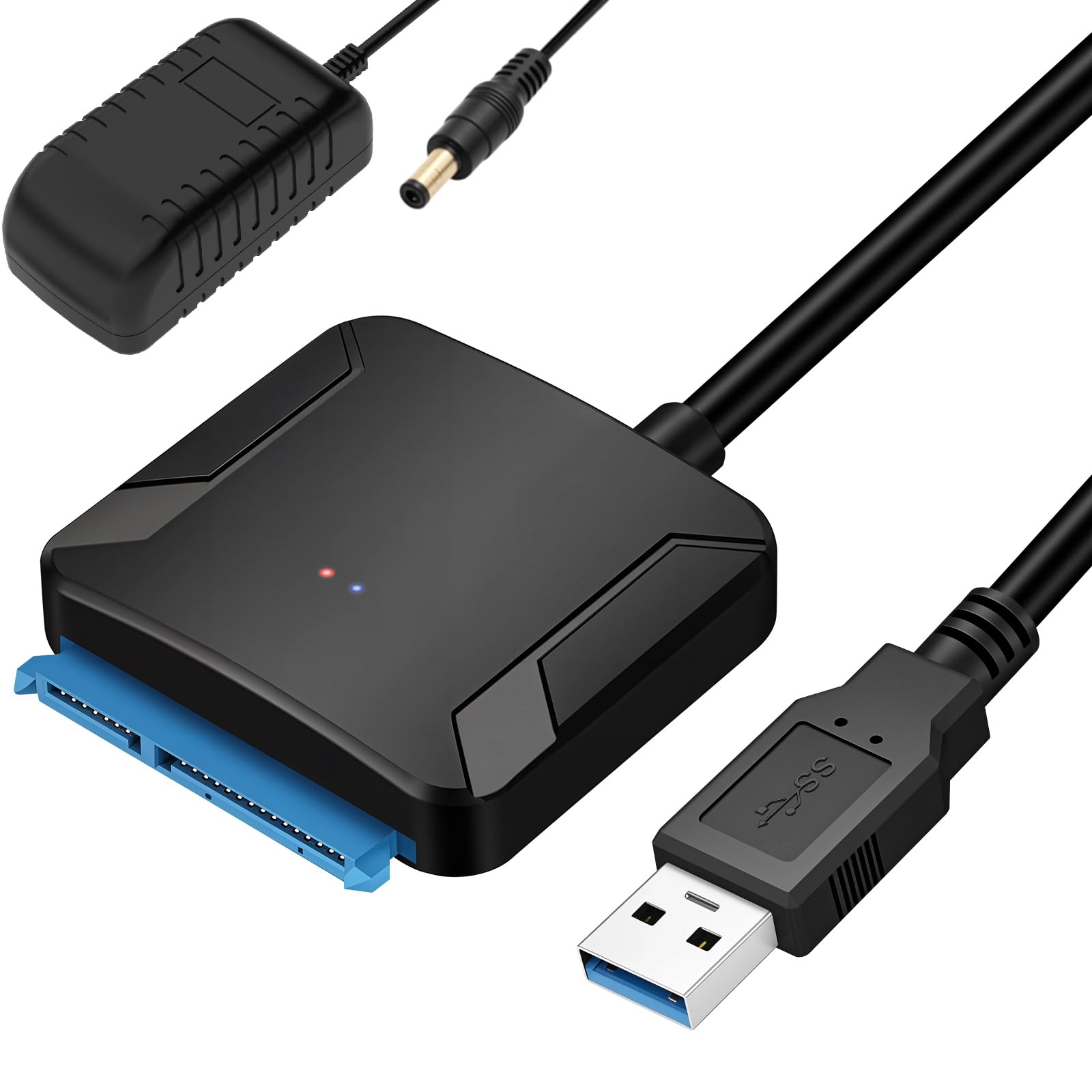 baolongking USB 3.0 to SATA III Hard Drive Adapter 5Gbps Data Sync SATA to USB Converter for 2.5" 3.5" SSD/HDD with 12V/2A Power Adapter Support Max 16TB Hard Drive