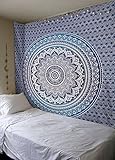 Indian Traditional Mandala Hippie Wall Hanging, Cotton Tapestry Ombre Bohemian Bedspread (Twin(54x72 Inches)(140x185 Cm), Blue)