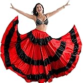 Rivoxi Womens 360 Degree Spanish Bull Dance Long Skirt Belly Dance Flowy Skirt Big Swing Flamenco Costume