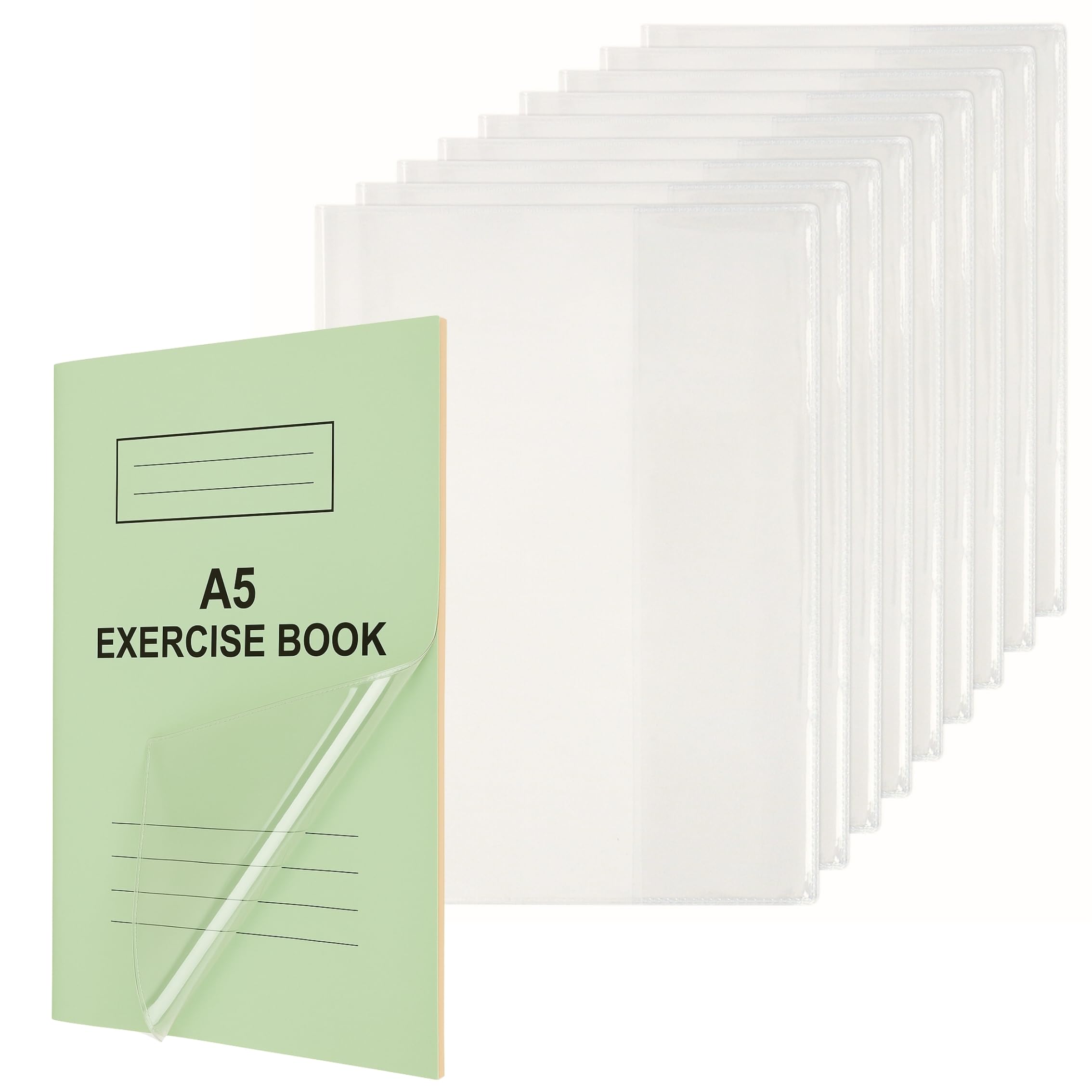 EXERZ A5 Exercise Book Cover 10pcs Clear Water Resistant - Slip On Protective Jackets for Notebook, Book Sleeve, PP (A5 x 10) — image 1