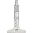 Mitutoyo 128-101 Vernier Depth Gauge, Micrometer Type, 0-25mm Range, 0.01mm Graduation, +/-0.003mm Accuracy, 63.6mm x 16mm Base