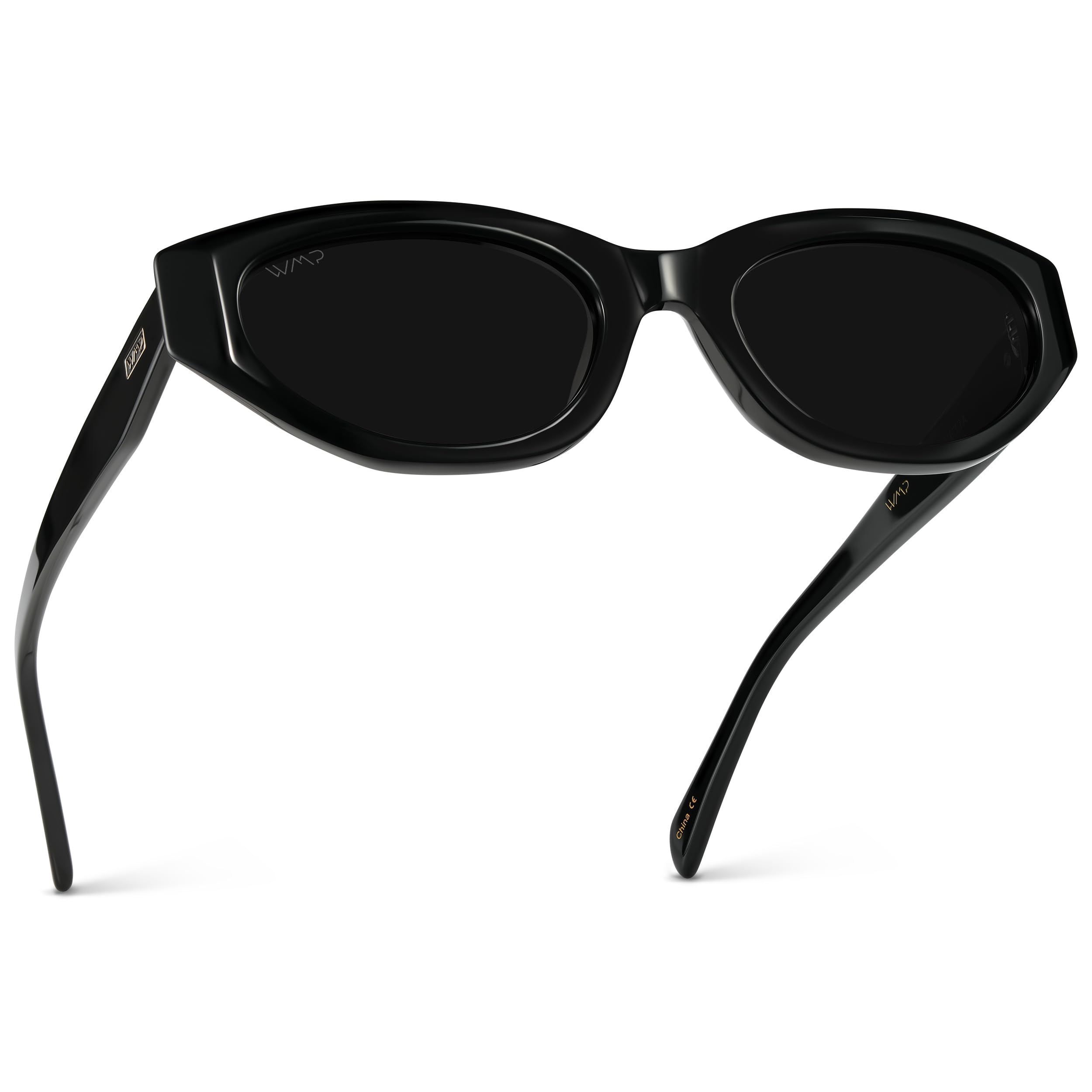 Photo 1 of WearMe Pro - Women's Polarized Sunglasses, Narrow Fashion Cat-Eye Acetate Frame, Oval Lenses, Hand-Polished (Black/Triple Black Lens)