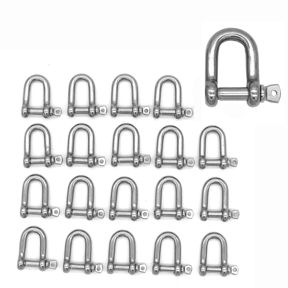 20 Pieces NUZAMAS D Ring Bow M5 Thread 304 Stainless Steel, D-Ring Bow, O Ring Clasp Bracelet, U Lock Wire Rope Fastener