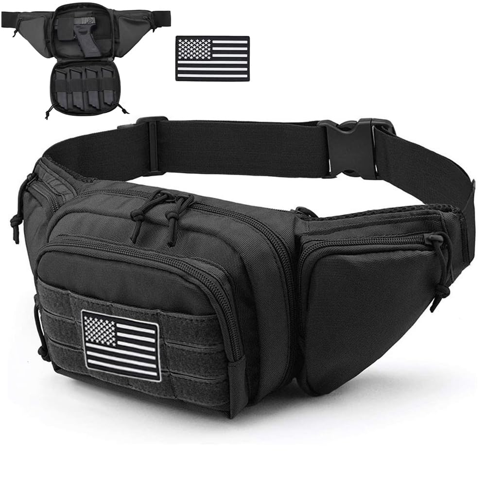 Photo 1 of Vdones Tactical Fanny Pack Gun Holster Concealed Carry Pistol Military Tactical Waist Bag Waterproof Molle EDC Pouch with USA Flag Patch