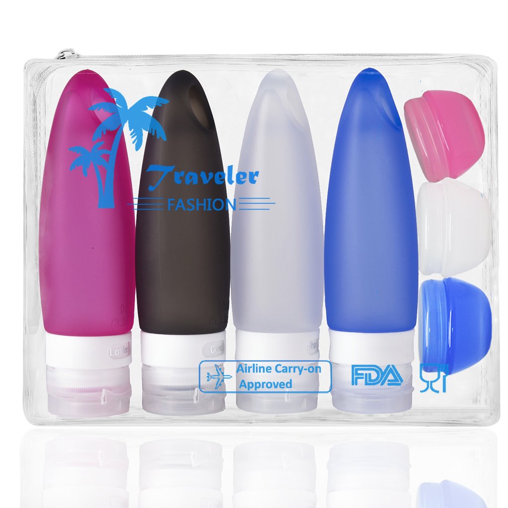 GMY Refillable Silicone Bottles Set TSA Approved Carry on Shampoo Conditioner Bottle Leak Proof Design BPA Free for Cosmetics 3.3 Oz