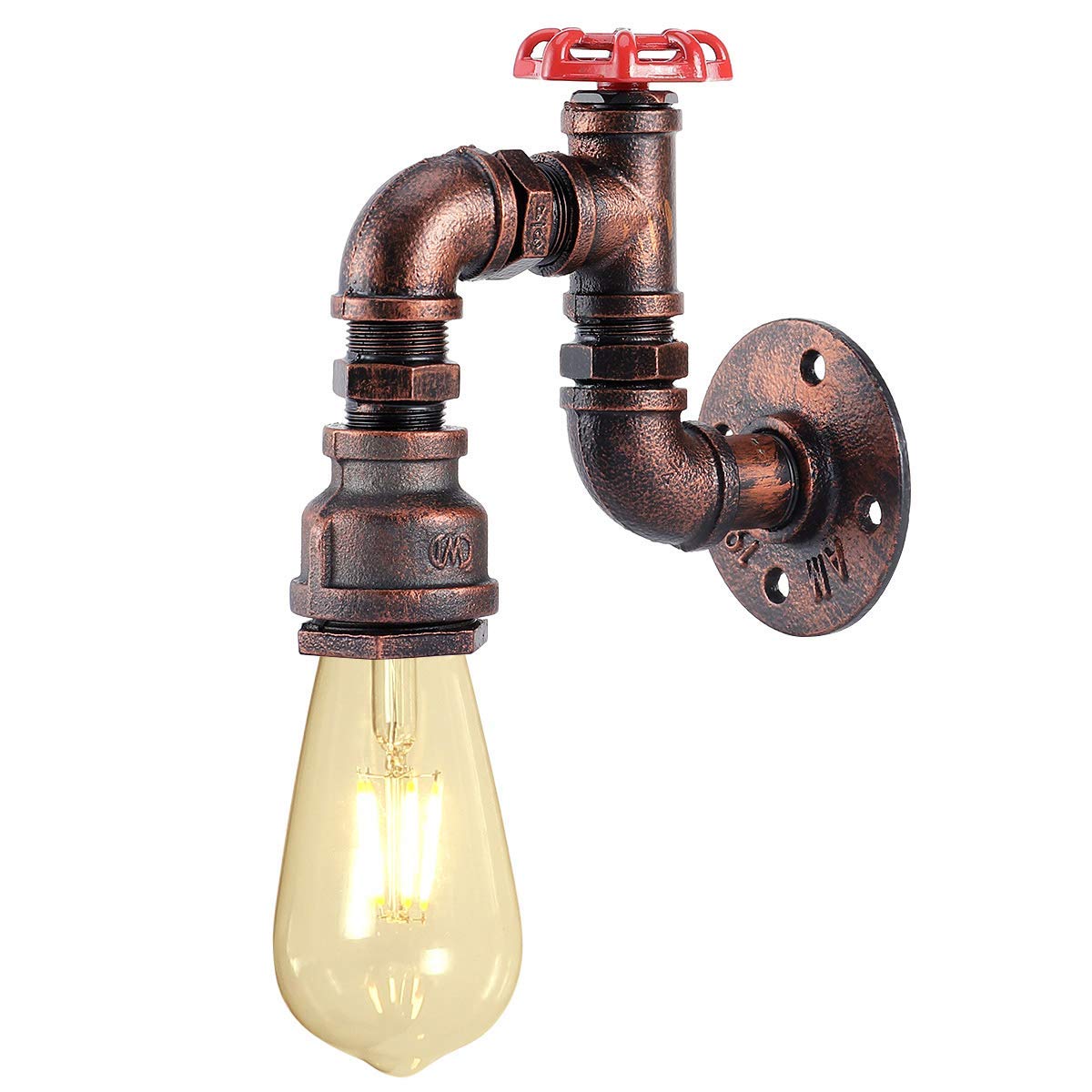 KAWELL Vintage Wall Lamp Industrial Retro Wall Light Creative Water Pipe Wall Sconce Iron Metal E27 60W Max for Restaurant Cafe Bar Kitchen Bedroom, Red Copper Color