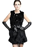 Queenshiny Long Women's 100% Real Genuine Rex Rabbit Fur Vest With Round Collar