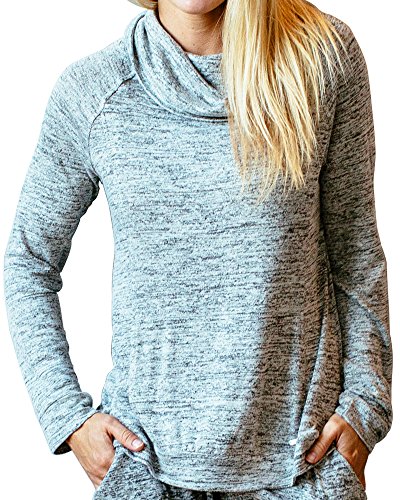 Hello Mello Carefree Threads Womens Loungewear Top With Pocket and Cowl Neck, Matching Drawstring Bag- Gray Medium 8-10 - Thumbnail 4