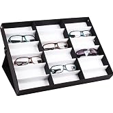 jiffordwind 18-Slot Sunglasses Organizer Storage Multiple Eyeglasses Holder Display Case/Tray, Polyester Silk Lined &amp; Snap Closure